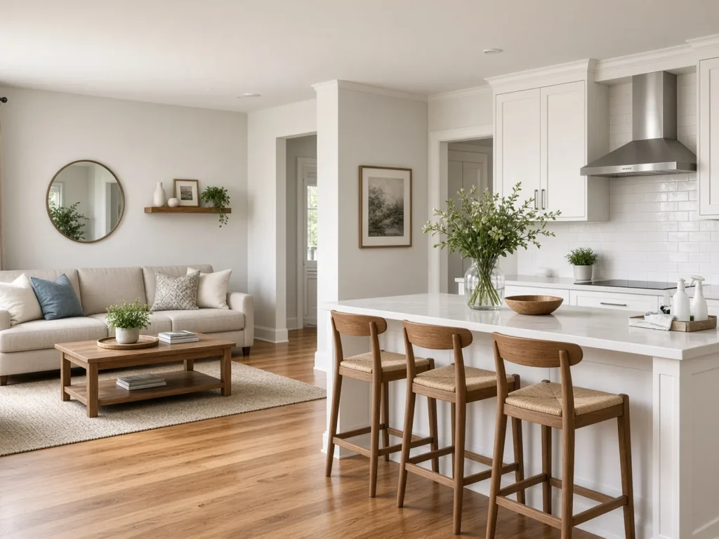 Bright, freshly cleaned open-plan kitchen and living area (illustrative image)
